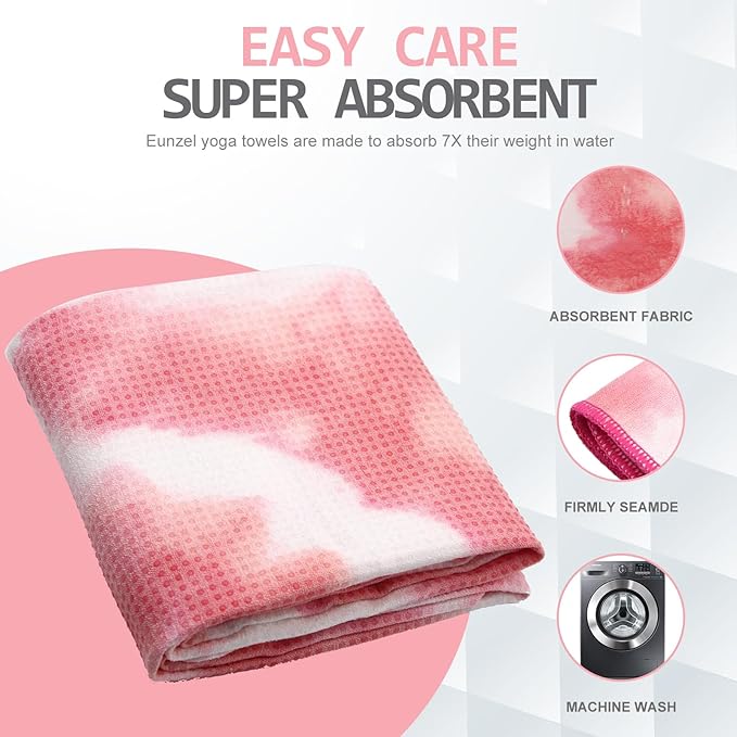 Eunzel Yoga Towel,Hot Yoga Mat Towel with Grip Dots Sweat Absorbent Non-Slip for Hot Yoga, Pilates and Workout 24" x72", Red & White-GravixFit
