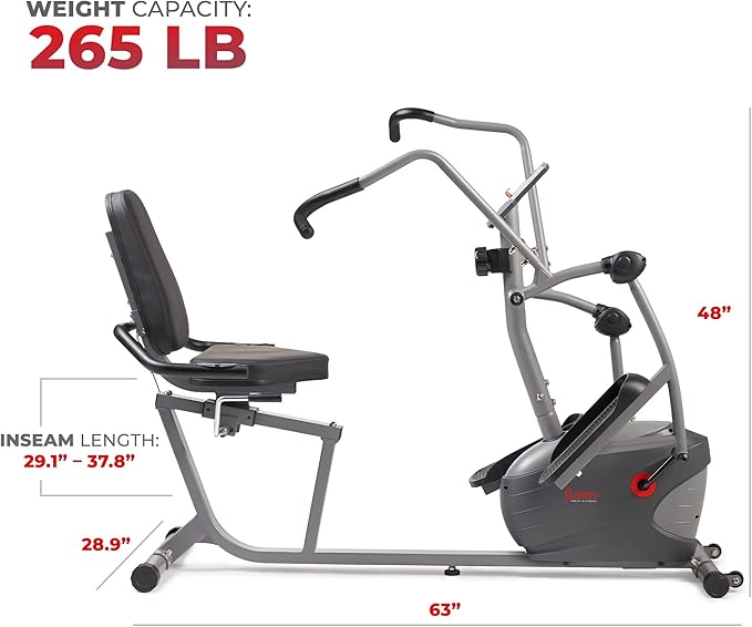 Sunny Health & Fitness Smart Recumbent Bike, Full-Body Home Training with Arm/Leg Exercisers, Indoor Cycling Workout Machine Plus Adjustable Seat & Bulit-in Pulse Sensors, Free SunnyFit App Connection-GravixFit