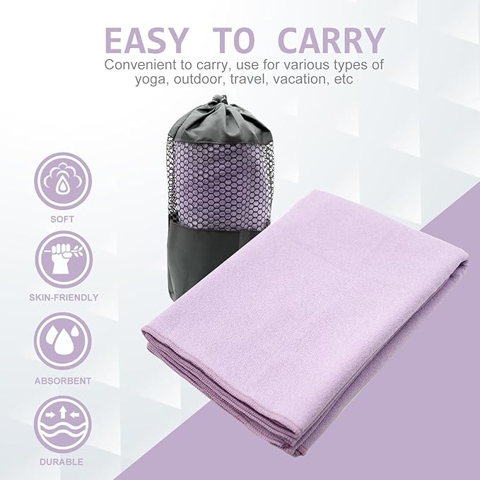 Eunzel Yoga Towel,Hot Yoga Mat Towel with Grip Dots Sweat Absorbent Non-Slip for Hot Yoga, Pilates and Workout 24" x72", Taro Purple-GravixFit