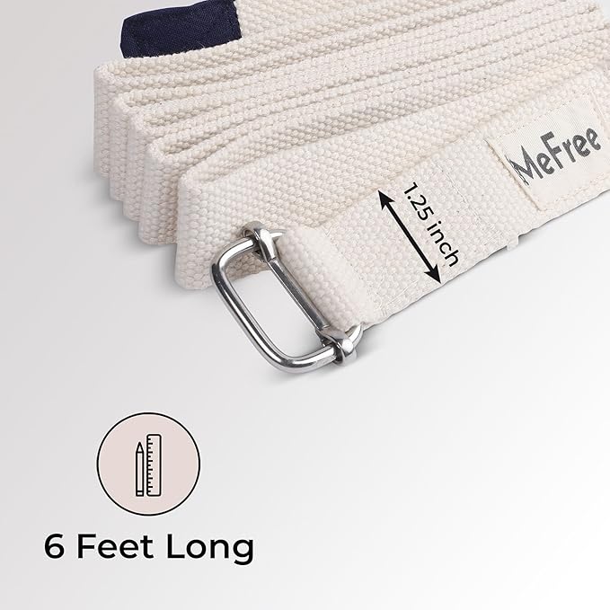 MeFree Organic Cotton Workouts Unisex Yoga Straps Belt - Exercise & Fitness for Stretching all Asanas - Strong Strap with Metal Sliding Bar Buckle-GravixFit