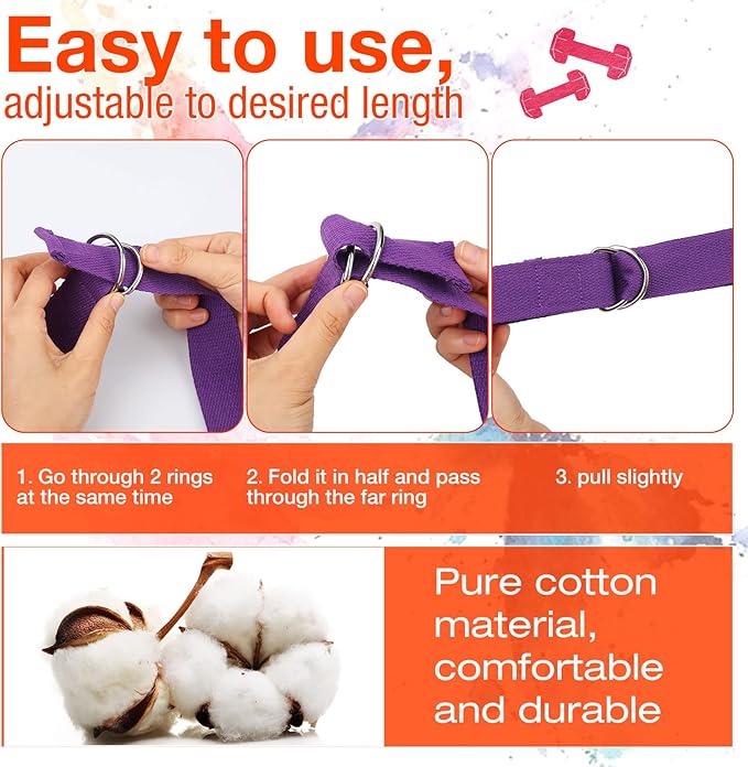 Jerify 10 Pcs Yoga Strap for Stretching Bulk 6ft Exercise Stretch Band with Metal D Ring Adjustable Pilates Non Elastic Yoga Stretch Belt for Women Men Physical Fitness Gym Workout Dance-GravixFit