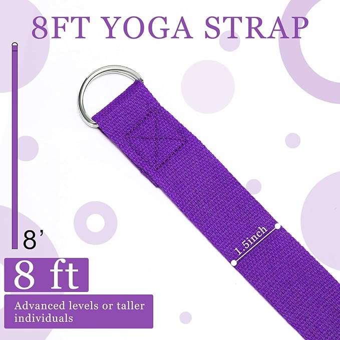 6 Pcs Yoga Strap for Stretching 8 Ft Yoga Exercise Adjustable Straps Bands with Safe Adjustable D Ring Buckle for Pilates Gym Workouts Fitness Improves Sitting Posture-GravixFit