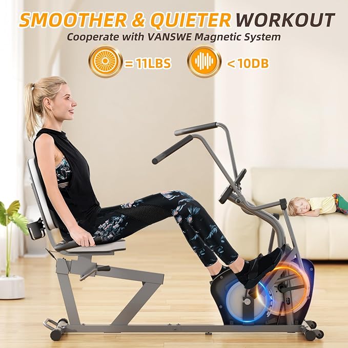 VANSWE Recumbent Exercise Bike for Adults Seniors - Recumbent Bikes for Home with Magnetic Resistance, Bluetooth and App Connectivity, Pulse Sensor-GravixFit
