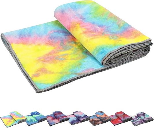 Yoga Towels Non Slip Hot Yoga Towel Skidless Waffle Texture100% Absorbent Odorless Microfiber Yoga Blanket Standard Sized 24 x72 in Mat Towel,for Hot Yoga Bikram Pilates (Pink & Blue & Yellow)-GravixFit