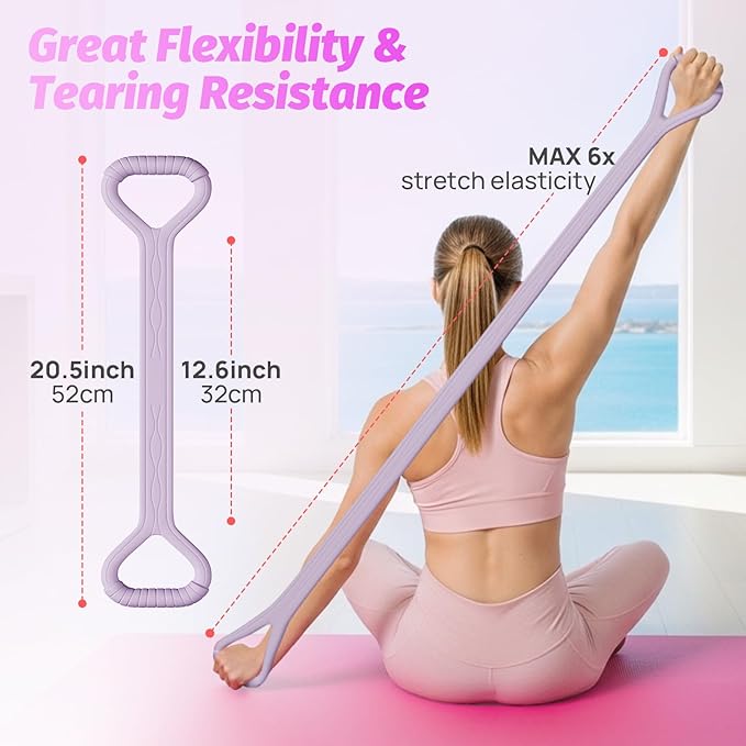 Figure 8 Fitness Resistance Band, Unbreakable Thicken 25lb Elastic Excercise Band for Working Out, Non-Slip Silicone Bands for Strength Stretch Training Arms Back Shoulder Chest Yoga Pilates-GravixFit