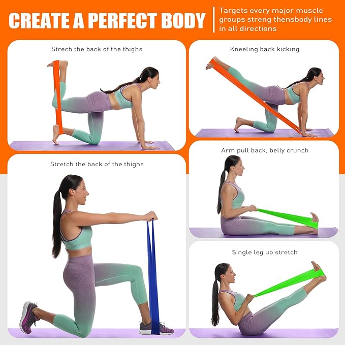 Resistance Bands, Exercise Bands, Physical Therapy Bands for Strength Training, Yoga, Pilates, Stretch Elastic Band with Different Strengths, Workout Bands for Home Gym-GravixFit