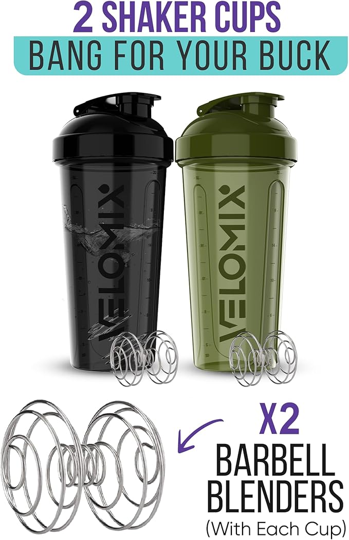 '-2 Pack- 28 oz Protein Shaker Bottles for Protein Mixes - 2x Wire Whisk | Leak Proof Shaker Cups for Protein Shakes | Protein Shaker Bottle Pack | Shakers for Protein Shakes-Green&Black-GravixFit