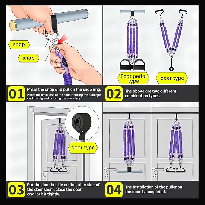 2025 Upgrade Pedal Resistance Band, 4-Tube Elastic Sit Up Pull Rope for Men and Women, Pedal Puller for Strength Training, Foot Resistance Rope for Physical Therapy, with 5Pcs Exercise Bands-GravixFit