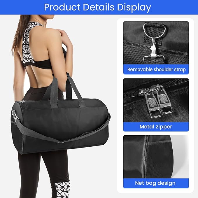 C&F BOGMOST Small Gym Bag for Travel & Duffel - 17 Inch Lightweight Carry On Bag for Men & Women, Mini Duffel Bag,Perfect for Sports, Weekend Trips, and Overnight Stays, Black-GravixFit