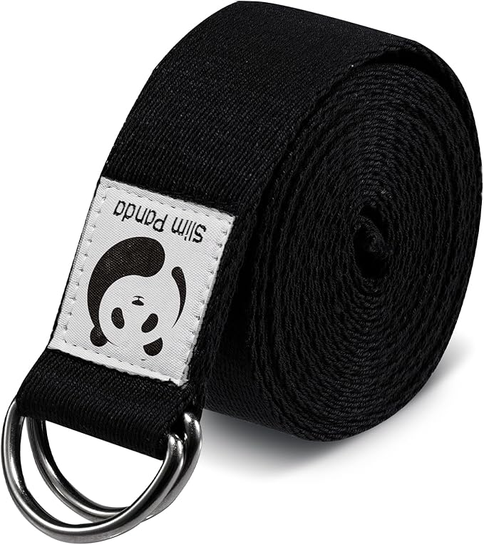 Slim Panda Yoga Strap for Stretching,Cotton Yoga Strap with Adjustable D-Ring Buckle,Non-Elastic Yoga Belt for Pilates,Gym Workouts,Physical Therapy,Improve Flexibility-GravixFit