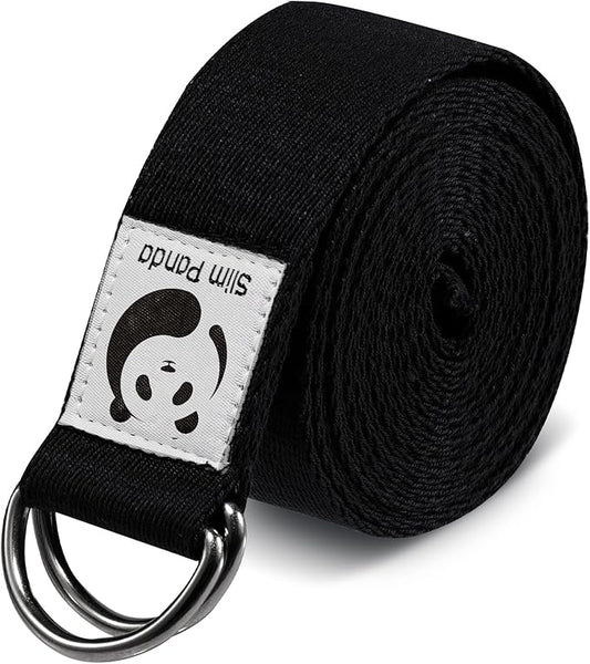 Slim Panda Yoga Strap for Stretching,Cotton Yoga Strap with Adjustable D-Ring Buckle,Non-Elastic Yoga Belt for Pilates,Gym Workouts,Physical Therapy,Improve Flexibility-GravixFit