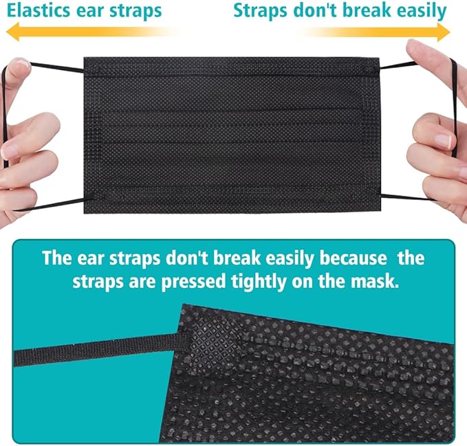 100 PCS Disposable Face Masks, Black Disposable Masks, 3 Ply Protection Face Masks-GravixFit