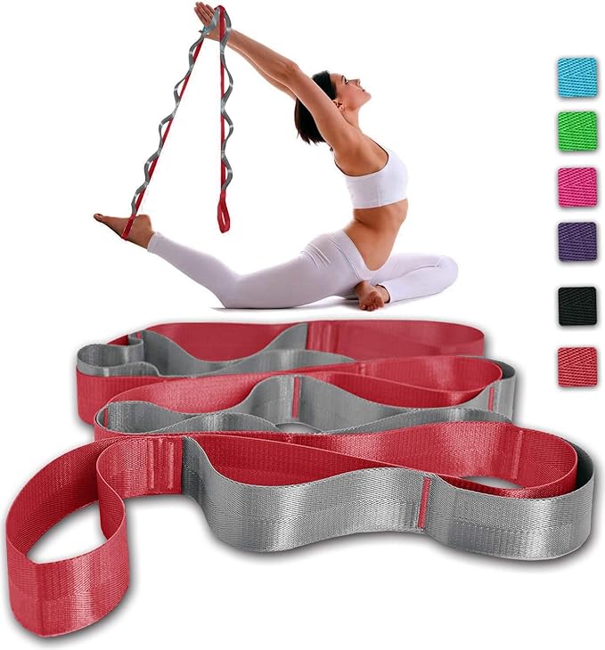 SANKUU Yoga Straps Stretching Strap with 12 Loops Workout Poster, Straps for Stretching Physical Therapy Equipment Long Stretch Out Bands for Exercise, Pilates and Gymnastics for Women Men-GravixFit