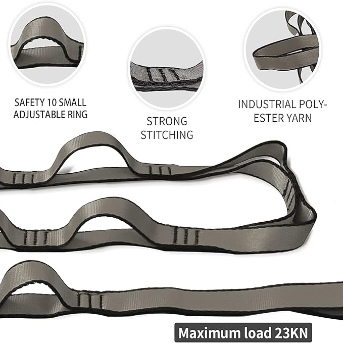 Aerial Yoga Hammock Daisy Chains Strap, Strong 22kN Adjustable with 10 Loops, No Stretch, Climbing Strap Nylon Chain Sling for Aerial Yoga,Swing, Hammock, Suspension, Exercise-GravixFit