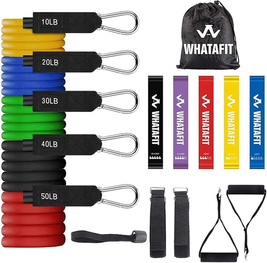 WHATAFIT Resistance Bands, Exercise Bands，Resistance Bands for Working Out, Work Out Bands with Handles for Men and Women Fitness, Strength Training Home Gym Equipment-GravixFit