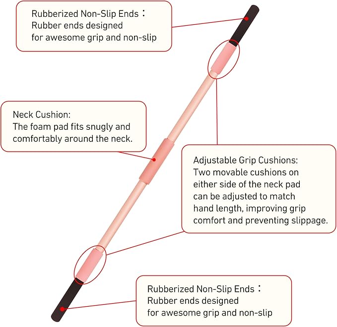 Pink Yoga Stick 58 Inch - Alloy Steel Stretching, Mobility & Exercise Stick with Neck & Hand Pads, Shoulder Flexibility Tool for Yoga, Pilates & Home Gym Workouts-GravixFit