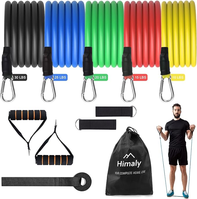 Resistance Bands Set, Himaly Exercise Bands Strength Training Fitness Bands Workout Elastic Bands with Legs Ankle Straps, Door Anchor, Handles & Carry Bag for Home Outdoor Workouts-GravixFit