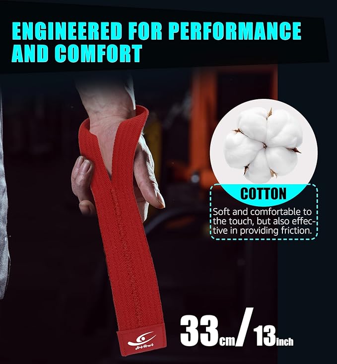 HiRui Cotton Lifting Wrist Straps (Pair) for Weightlifting Powerlifting Bodybuilding Strength Training | Wrist Support Wraps for Enhanced Grip & Stability - Soft & Durable, 13 inch Fits All-GravixFit