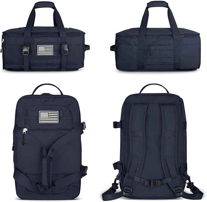 ETRONIK Gym Bags for Men Women, Military Travel Duffle Bag Backpack with Shoe Compartment, 3 in 1 Carry on with Wet Pocket, Weekender Overnight Range Backpack for Workout Football Gym, Blue-GravixFit