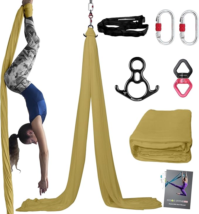 PRIOR FITNESS Aerial Silks Kit Colorful 9/15/20 Yards 40D Nylon Fabric Hammock Set With Hardware & Guide for All Levels Of Aerial Yoga Practice and Acrobatic Flying For Adults Aerial silk-GravixFit