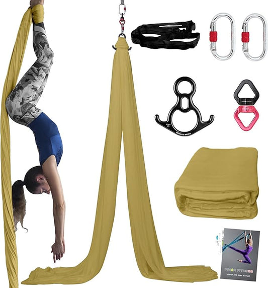 PRIOR FITNESS Aerial Silks Kit Colorful 9/15/20 Yards 40D Nylon Fabric Hammock Set With Hardware & Guide for All Levels Of Aerial Yoga Practice and Acrobatic Flying For Adults Aerial silk-GravixFit
