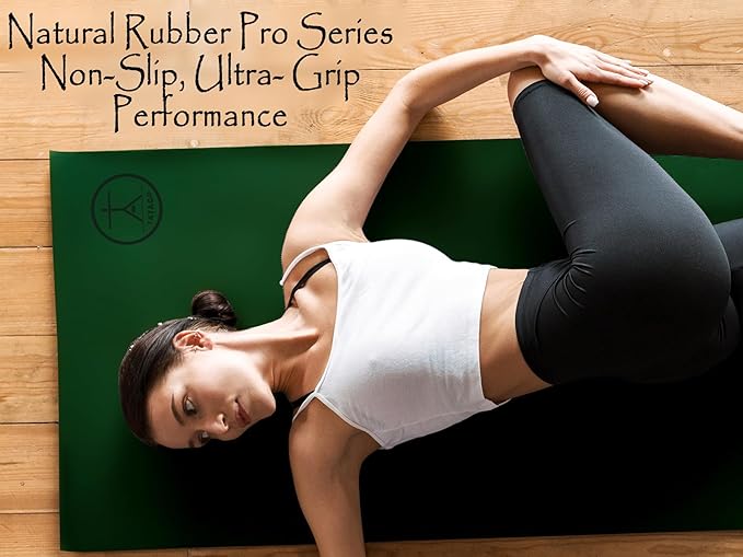 Tatago Hot Yoga Mat Non Slip-Professional Grade Natural Rubber Yoga Mat, Pliates Mat, Stretching Mat or exercise mats for home workout. Nonslip for Hot and Sweaty Classes. Includes Yoga Strap for Carrying and Stretching too.-GravixFit