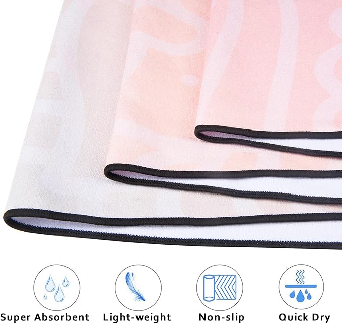 QiyI Yoga Mat Towel with Corner Pockets, Non Slip Sweat Absorbent Hot Yoga Towels, Soft Yoga Blankets with Travel Bag, Skidless Mat Cover for Workout, Gym, Fitness - 70"x26", Dreamy Pink Mandala-GravixFit