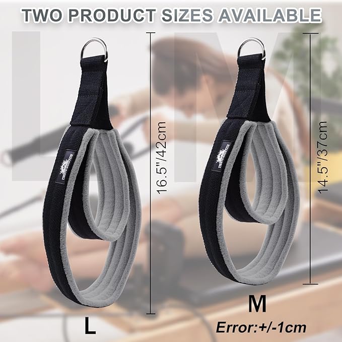 1 Pair Enhanced Pilates Double Loop Straps for Reformer, Thickened D-Ring Handle Straps, Yoga Exercise Accessories in 2 Lengths and Multicolor for Home Gym Workout-GravixFit