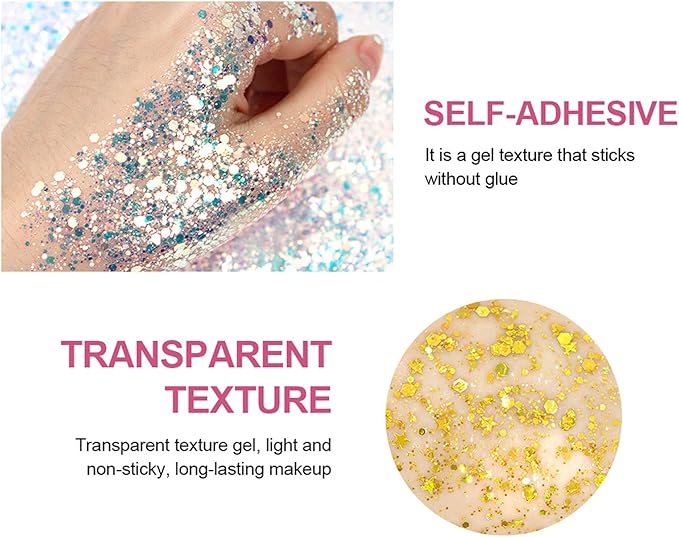 MAEPEOR Chunky Face Body Glitter Gel 19 Colors Mermaid Sequins Holographic Body Glitter Gel Long-Lasting Festival Makeup Glitter Paint for Face Body Hair Nails (30g, 06 Purple)-GravixFit
