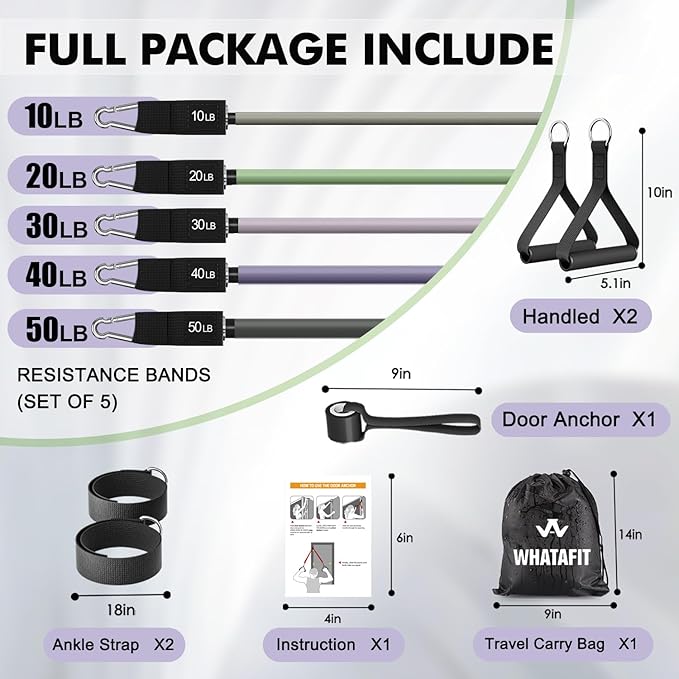 WHATAFIT Resistance Bands, Exercise Bands，Resistance Bands for Working Out, Work Out Bands with Handles for Men and Women Fitness, Strength Training Home Gym Equipment-GravixFit