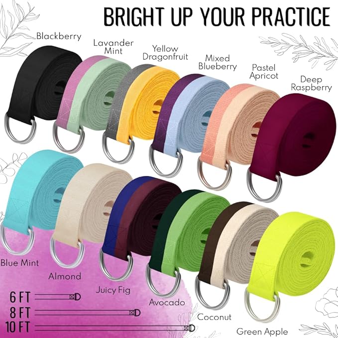 TECEUM Yoga Strap & Mat Strap – 2 IN 1 – Cotton – 6 ft 8 ft 10 ft (30+ colors) – Adjustable Non-Slip Belt for Yoga, Pilates, Stretching, Physical Therapy, Fitness & Home Workout – For Carrying Mats-GravixFit