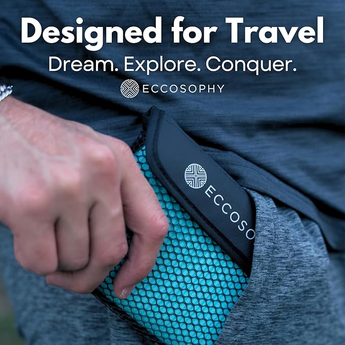 ECCOSOPHY Microfiber Beach Towel – Quick Dry Gym Towel, Highly Absorbent with Ribbed Texture, Lightweight – Ideal for Travel, Pool, Yoga, Fitness & Outdoor Adventures – 60x30 Aqua-GravixFit