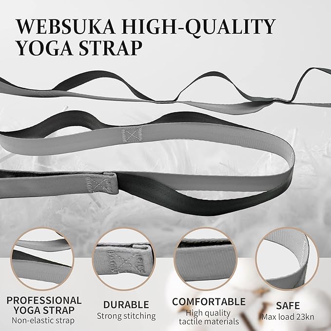 Stretching Strap Yoga Strap, 10 Loops Non-Elastic Stretch Bands Helps Women and Men Improve Flexibility for Home Workout, Physical Therapy, Pilates, Exercise, Dance, Comes with Door Anchor-GravixFit