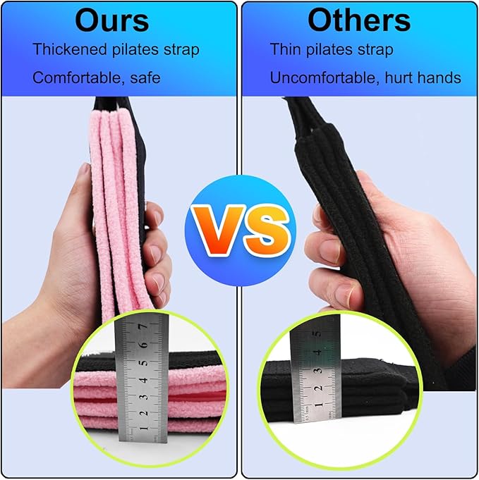 1 Pair Enhanced Pilates Double Loop Straps for Reformer, Thickened D-Ring Handle Straps, Yoga Exercise Accessories in 2 Lengths and Multicolor for Home Gym Workout-GravixFit
