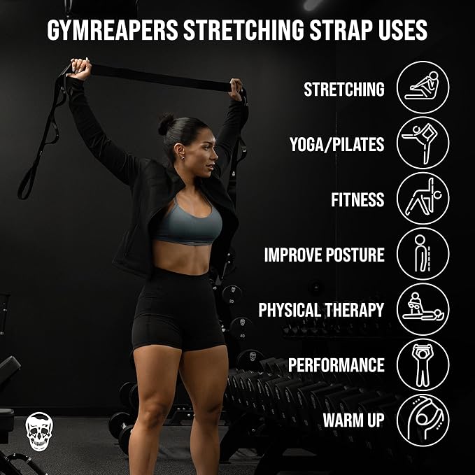 Gymreapers Stretching Strap for Physical Therapy Non-Elastic Stretch Band 10 Loop Neoprene Stretch Strap for Yoga Pilates Exercise Men & Women-GravixFit