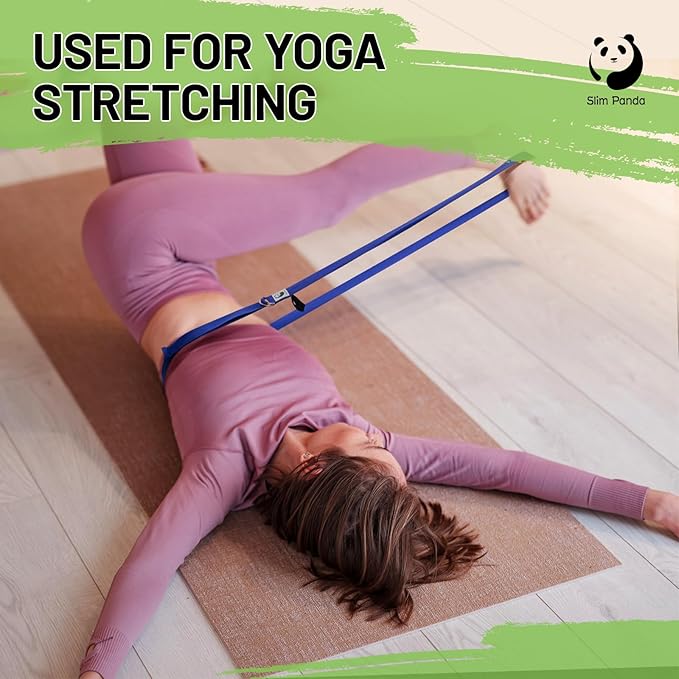 Slim Panda Yoga Strap for Stretching,Cotton Yoga Strap with Adjustable D-Ring Buckle,Non-Elastic Yoga Belt for Pilates,Gym Workouts,Physical Therapy,Improve Flexibility-GravixFit