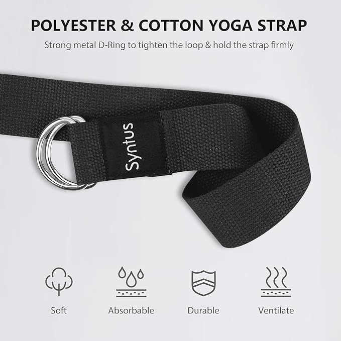 Syntus Yoga Block and Yoga Strap Set, 2 Soft Non-Slip Yoga Blocks 9×6×4 inches, 8FT Metal D-Ring Strap for Yoga, General Fitness, Pilates, Stretching and Toning-GravixFit