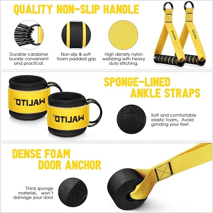 WALITO Resistance Bands Set - Exercise Bands with Handles, Door Anchor, Legs Ankle Straps, for Heavy Resistance Training, Physical Therapy, Muscle Training, Yoga, Home Workouts-GravixFit