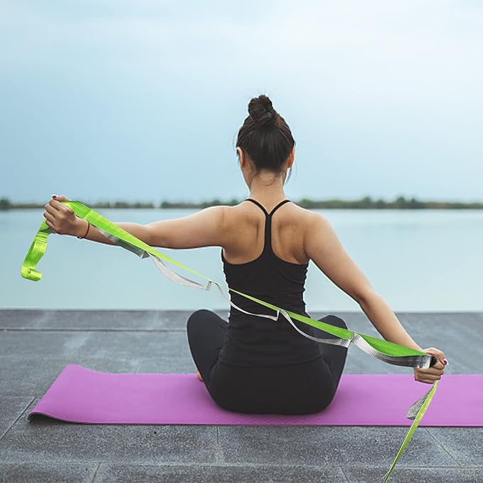 SANKUU Yoga Straps Stretching Strap with 12 Loops Workout Poster, Straps for Stretching Physical Therapy Equipment Long Stretch Out Bands for Exercise, Pilates and Gymnastics for Women Men-GravixFit