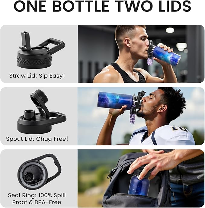 32oz Insulated Water Bottle, Triple Wall Vacuum Stainless Steel Water Bottles - Keeps Cold 48H, Reusable Metal water flask Jug for Gym, Sports, Camping, Hiking,Travel, Twilight Mist Purple-GravixFit