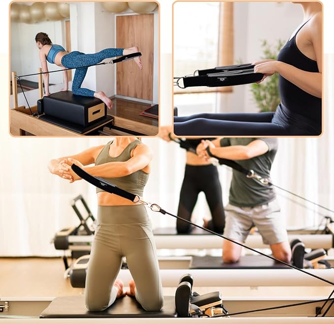 1 Pair Enhanced Pilates Double Loop Straps for Reformer, Thickened D-Ring Handle Straps, Yoga Exercise Accessories in 2 Lengths and Multicolor for Home Gym Workout-GravixFit