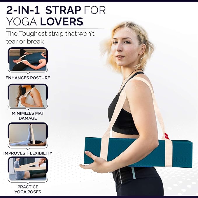 Yoga Mat Straps 2 in 1 - Cotton - Adjustable anti-slip straps for yoga, pilates, stretching, for carrying mats-GravixFit