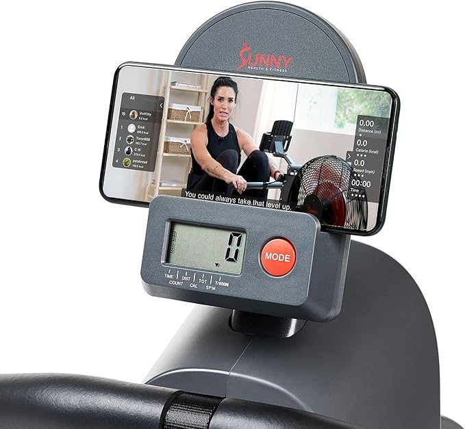 Sunny Health & Fitness Flip & Foldable Rowing Machine for Home w/Extended Slide Rail, Full-Body Workout, Low-Impact, Optional Extra Long Rail, Quiet Rail Cover, Water Motion and Free SunnyFit App-GravixFit