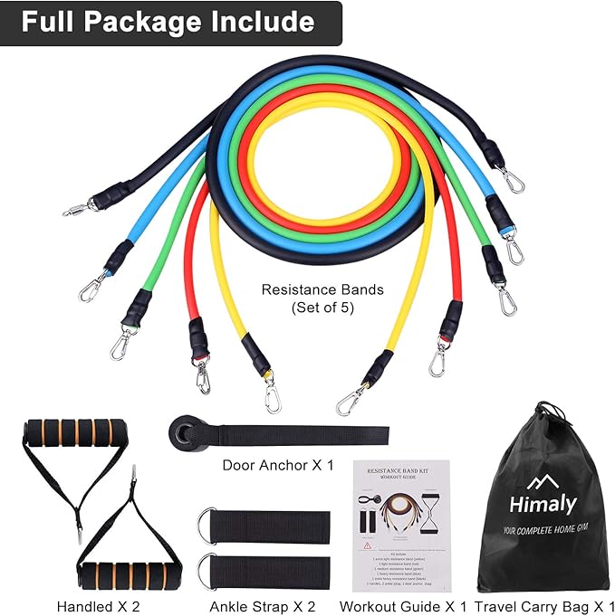 Resistance Bands Set, Himaly Exercise Bands Strength Training Fitness Bands Workout Elastic Bands with Legs Ankle Straps, Door Anchor, Handles & Carry Bag for Home Outdoor Workouts-GravixFit
