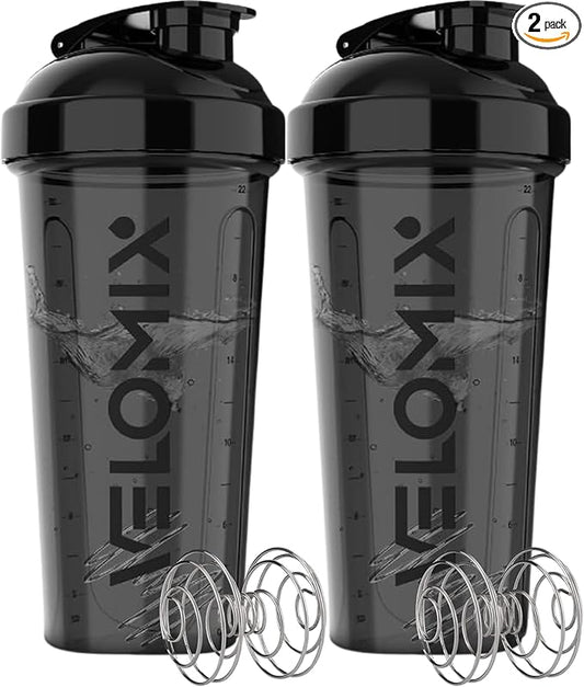 '-2 Pack- 28 oz Protein Shaker Bottles for Protein Mixes - 2x Wire Whisk | Leak Proof Shaker Cups for Protein Shakes | Protein Shaker Bottle Pack | Shakers for Protein Shakes - 2xBlack-GravixFit