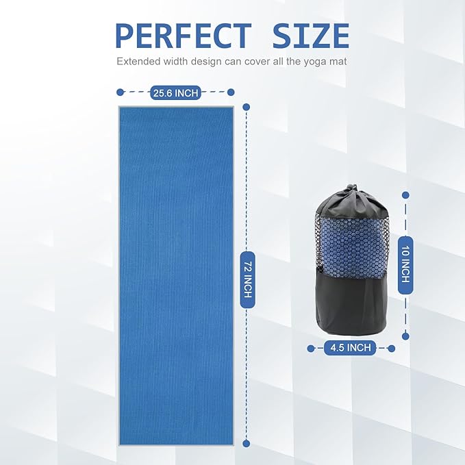 Eunzel Yoga Towel,Hot Yoga Mat Towel with Grip Dots Sweat Absorbent Non-Slip for Hot Yoga, Pilates and Workout 24" x72", Steel Blue-GravixFit