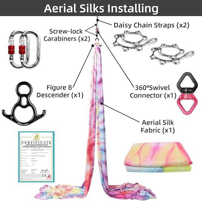 PRIOR FITNESS Aerial Silks Kit Colorful 9/15/20 Yards 40D Nylon Fabric Hammock Set With Hardware & Guide for All Levels Of Aerial Yoga Practice and Acrobatic Flying For Adults Aerial silk-GravixFit