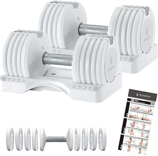 Adjustable Dumbbell – 12.5/25lb Single Unit OR Set of 2 – 5-in-1 Adjustable Weight for Home Gym, Strength Training & Fitness Workouts, White OR Black-GravixFit