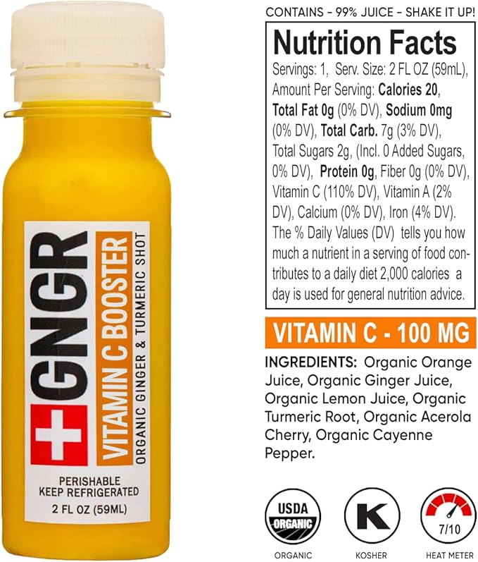 '+GNGR 24 Shots Variety Pack of Organic Immunity Boosting Ginger Shots - Cold Pressed Ginger Shots for All Natural Digestive and Immune Support - Nothing Artificial - USDA Organic (2 Fl Oz, 24 Pack)-GravixFit