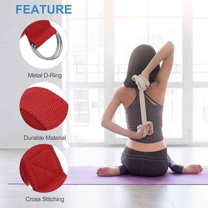 PATIKIL Yoga Strap for Stretching, Cotton Yoga Belt with Adjustable Metal D-Ring Buckle Stretch Band for Fitness Pilates-GravixFit